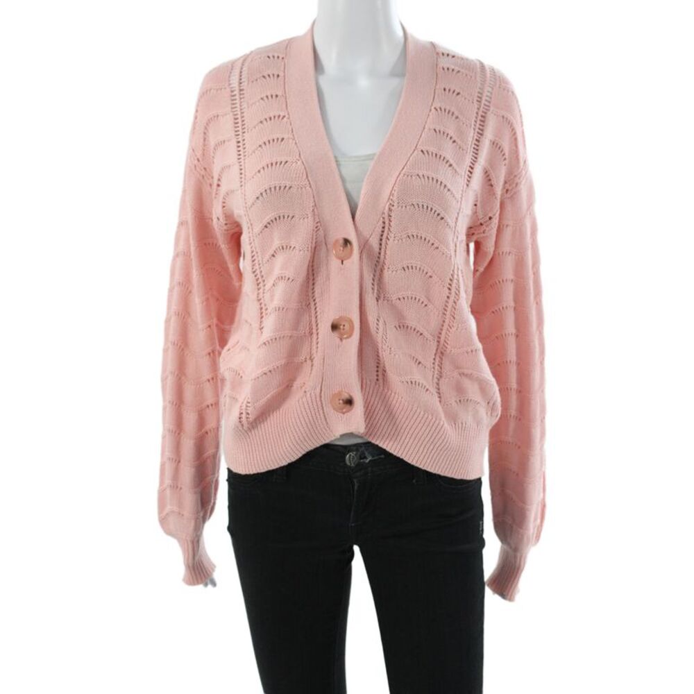 27 Miles Womens Cardigan V-Neck Long Sleeve Pink 100% Cotton Size S